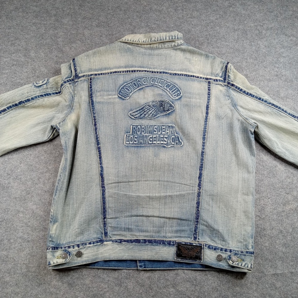 Robin's Jean Denim Jacket Mens Large Light Wash Trucker Motorcycle Club USA D793